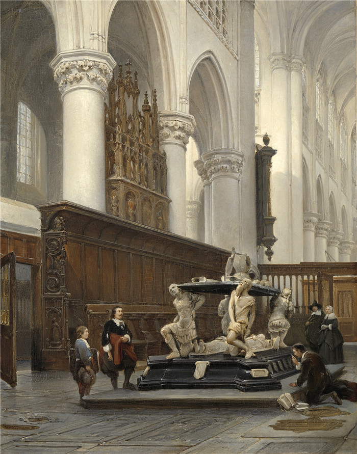 约翰内斯·博斯布姆(Johannes Bosboom) 画作-布雷达 O.L.-Vrouwekerk 合唱团与拿骚的恩格尔伯特二世墓