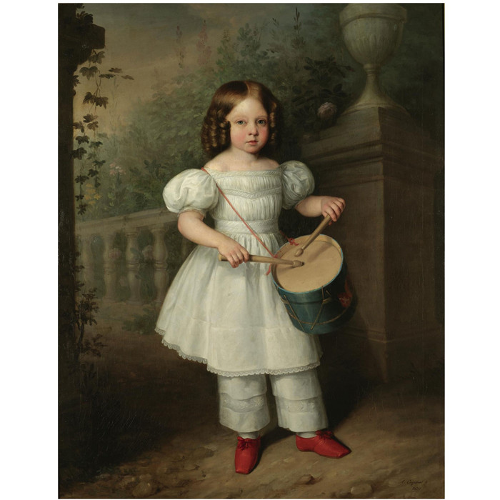 安东尼奥·玛丽亚·埃斯基韦尔(Antonio Maria Esquivel)油画-女孩打鼓Girl Playing a Drum