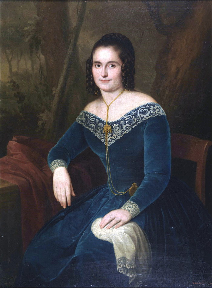 安东尼奥·玛丽亚·埃斯基韦尔(Antonio Maria Esquivel)油画-萨恩斯和德拉巴雷拉夫人 senora de Saenz y de la Barrera