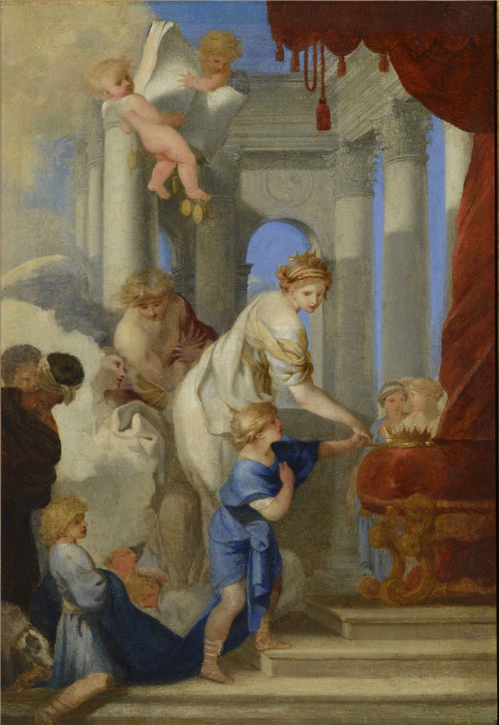 《伯示巴带领所罗门登上王位》塞巴斯蒂安·波登(Sébastien Bourdon)作品-Bethsabée guidant Salomon vers le trône