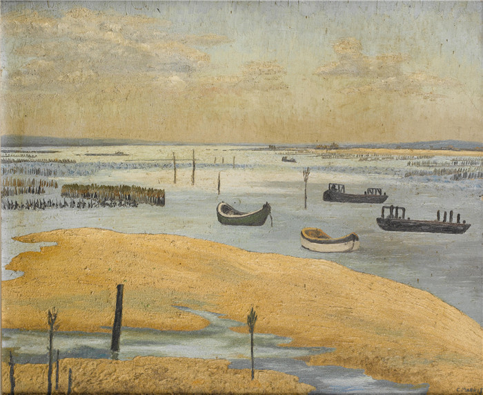《阿尔卡雄河》塞德里克·莫里斯(Cedric Morris)-Landscape, Le Bassin d'Arcachon, 1924