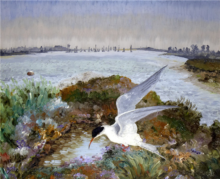《河口与燕鸥》塞德里克·莫里斯(Cedric Morris)-Estuary with Tern, 1929
