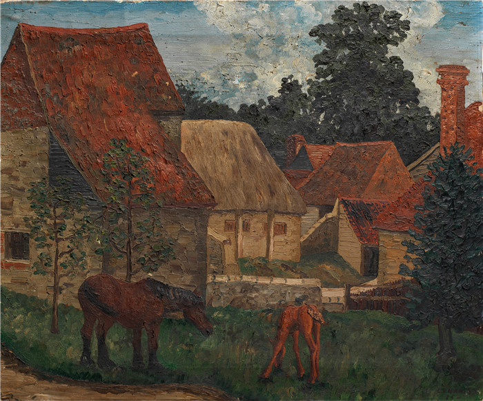 《农场建筑》塞德里克·莫里斯（Cedric Morris）-Farm Buildings, Sussex, 1925