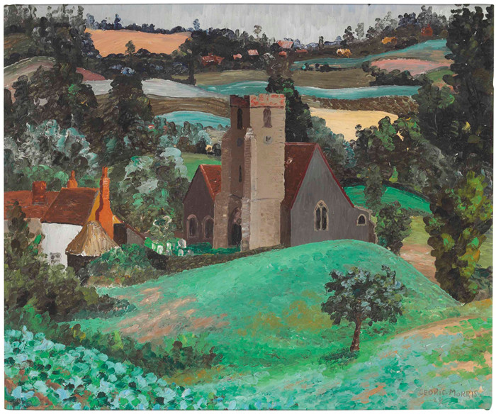 《教堂景观》塞德里克·莫里斯（Cedric Morris）-Landscape with Church, 1929