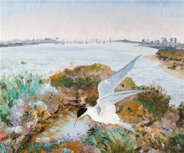 《河口景观中的燕鸥》塞德里克·莫里斯(Cedric Morris)-Tern in an Estuary Landscape, 1929
