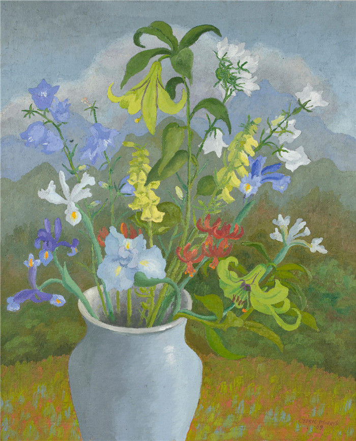 《淡花与白云》塞德里克·莫里斯(Cedric Morris)-Pale Flowers and a White Cloud, 1969