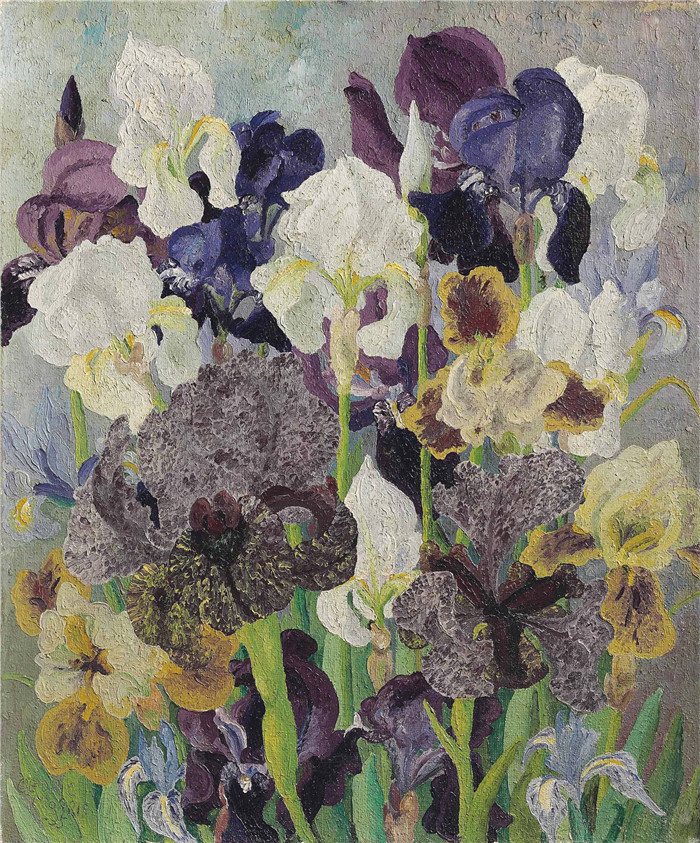 《五月花鸢尾2号》塞德里克·莫里斯(Cedric Morris)-May Flowering Irises No. 2, 1935