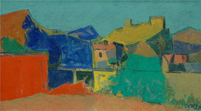 威廉·奥普茨(Willem Oepts)作品-房屋油画Houses oil on canvas 24.2 x 40.9 cm,