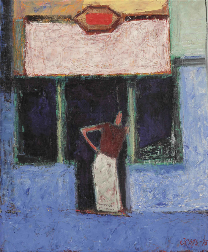 《靠在门廊上的身影》威廉·奥普茨（Willem Oepts）作品-figure leaning against the porch