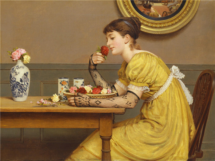乔治·邓禄普·莱斯利（George Dunlop Leslie）油画-玫瑰时代，1880年Rosenzeit, um 1880