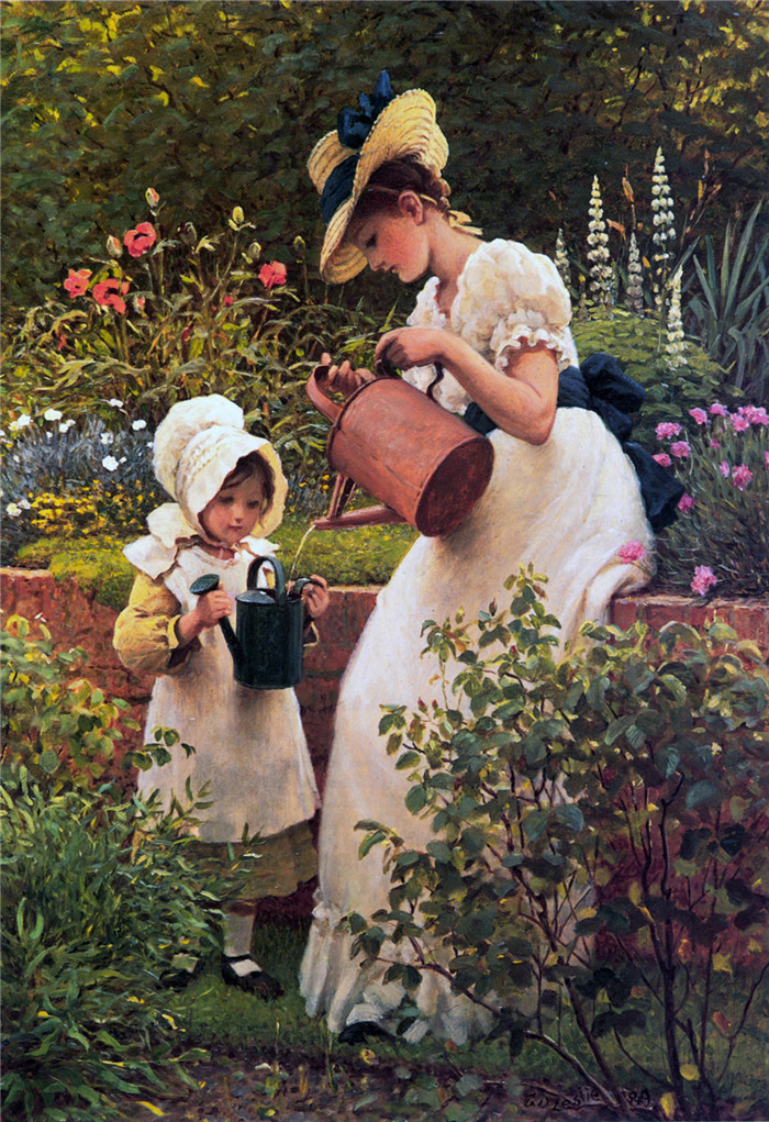 《年轻的园丁》乔治·邓禄普·莱斯利（George Dunlop Leslie）油画-Young gardener