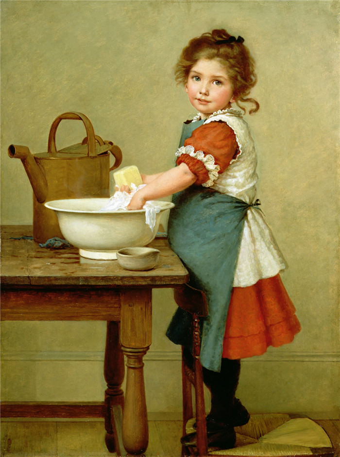 乔治·邓禄普·莱斯利（George Dunlop Leslie）油画-洗衣服