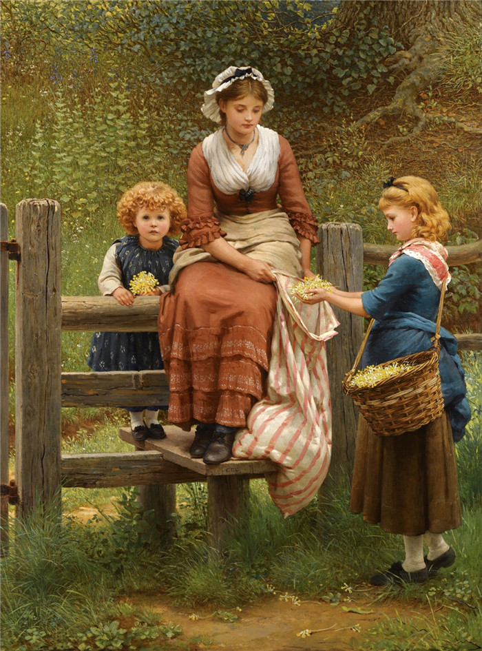 《春花 1877》乔治·邓禄普·莱斯利（George Dunlop Leslie）油画- Первоцвет (Cowslips)  