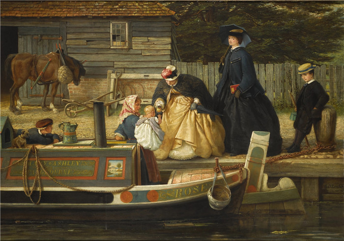 乔治·邓禄普·莱斯利（George Dunlop Leslie）油画-泰晤士河畔对话Thames-side Conversation