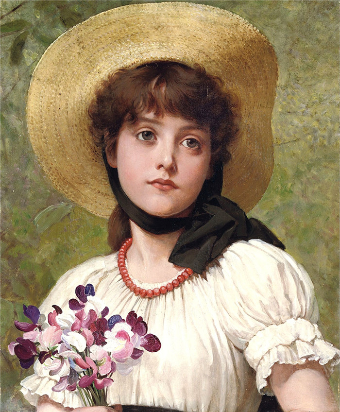 乔治·邓禄普·莱斯利（George Dunlop Leslie）油画-甜豌豆Душистый горошек (Sweetpeas)  на д.,м. Частное собрание