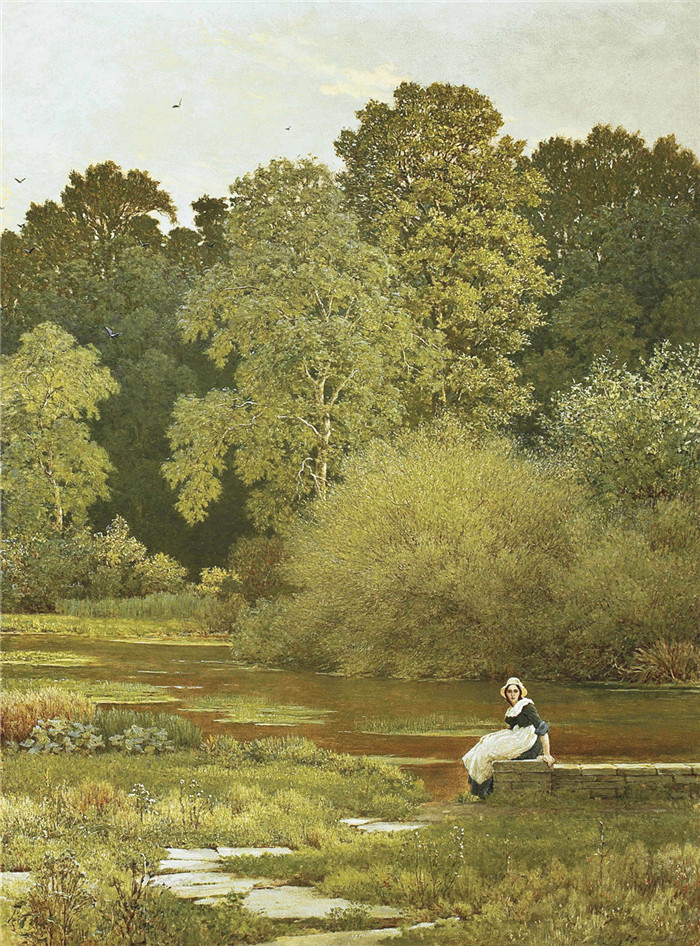 《沃林福德伯克郡河畔》乔治·邓禄普·莱斯利（George Dunlop Leslie）油画-ra riverside wallingford berkshire