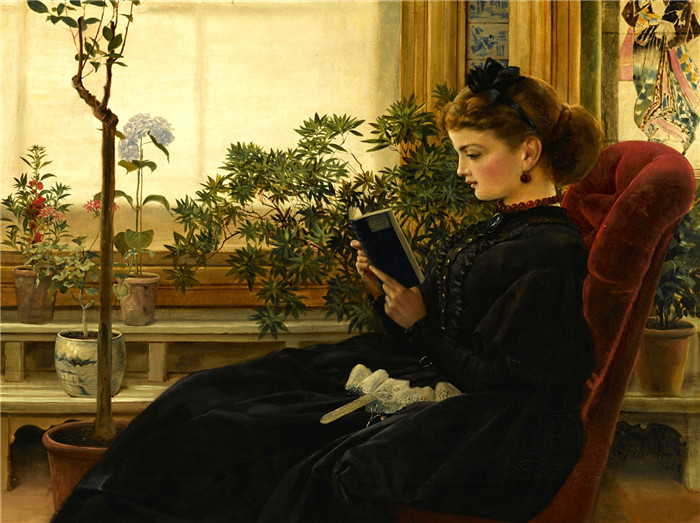 乔治·邓禄普·莱斯利（George Dunlop Leslie）油画-她最喜欢的消遣 1864年