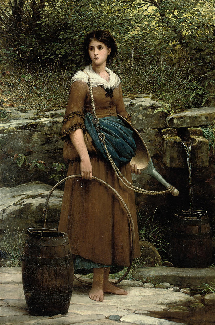 《坚果棕色女仆》乔治·邓禄普·莱斯利（George Dunlop Leslie）油画-The Nut Brown Maid