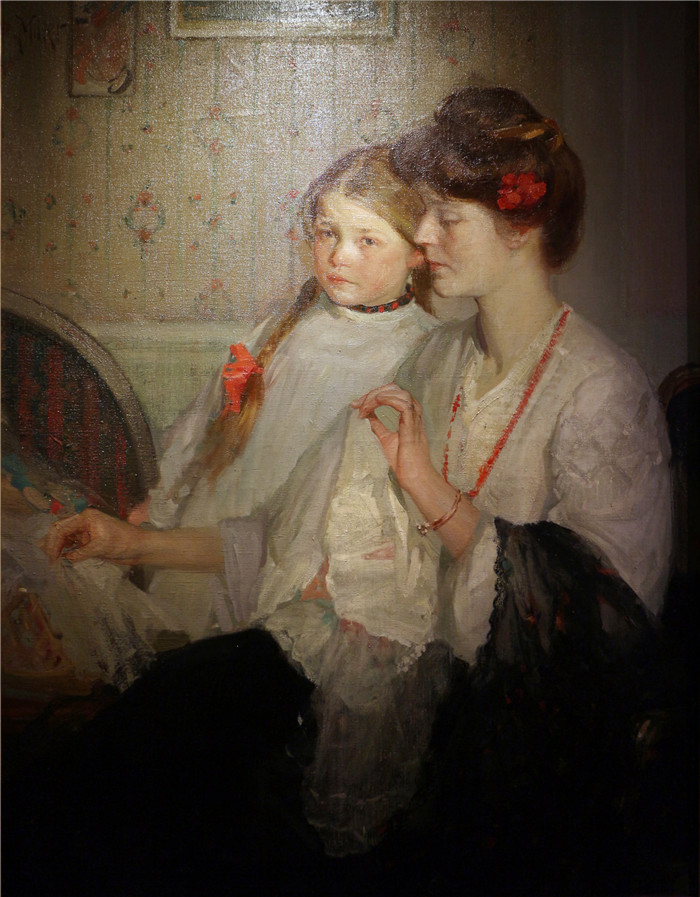 《女人和女孩》理查德·爱德华·米勒（Richard Edward Miller）-signora con bambina, 1900-10 ca