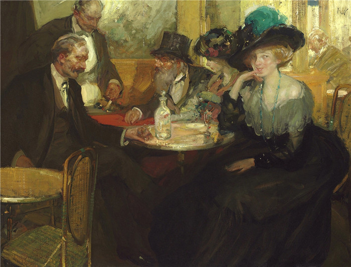 《努伊特咖啡馆》理查德·爱德华·米勒（Richard Edward Miller）-Ночное кафе (Cafe de Nuit) 89.5 х 116.8 х.,м. Частное собр