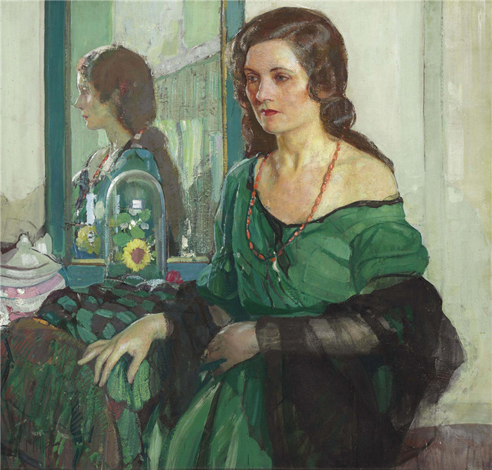《绿娘子 1932年》理查德·爱德华·米勒（Richard Edward Miller）-  (Lady in green) 