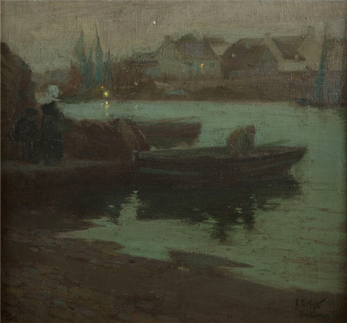 《晚上河流风景》理查德·爱德华·米勒（Richard Edward Miller）-Evening, Concarneau, 1900