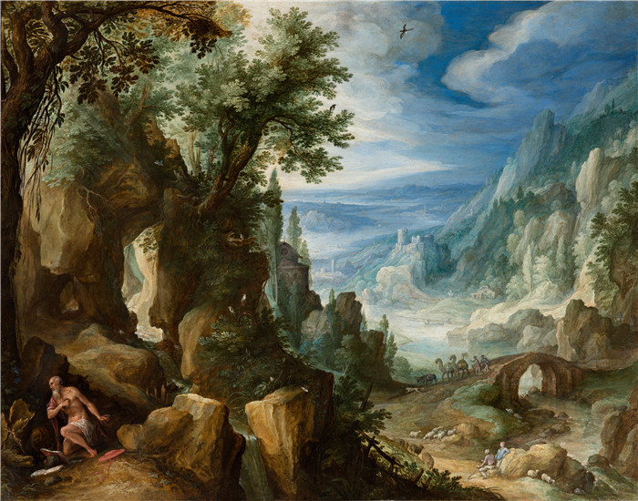 《圣杰罗姆的山景》保罗·布里尔（Paul Bril） 的画作-Mountainous Landscape with Saint Jerome