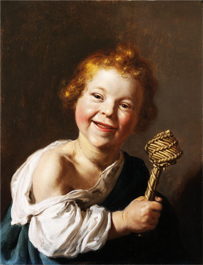 所罗门·德·布雷（Salomon de Bray）作品-一个笑着的孩子拿着一根柳条藤A Laughing Child Holding a Wicker Rattle