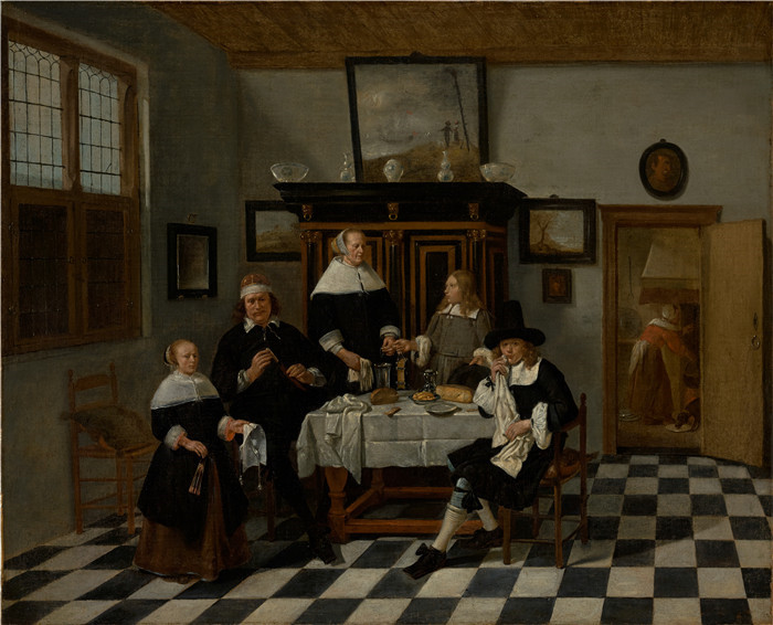 奎里恩·范·布雷克伦卡姆（Quirijn Van Brekelenkam）-室内家庭团体 Family Group in an Interior