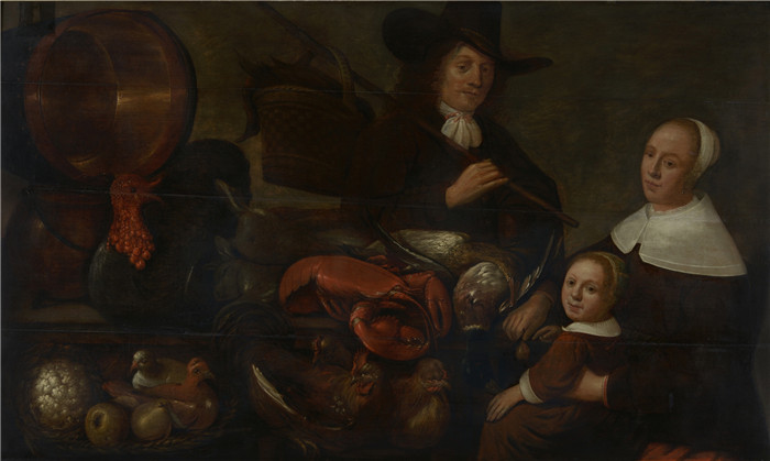 亚伯拉罕·范·卡拉特(Abraham van Calraet)作品-男人,女人和孩子在一张桌子上