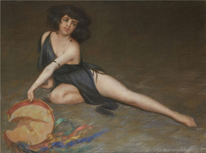 《手鼓的年轻女子（约1924年》皮埃尔·开利-贝勒斯（Pierre-Gérard Carrier-Belleuse）-）Young woman with a tambourine (c.1924),