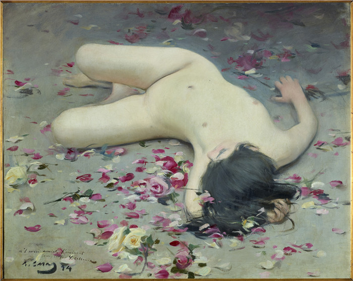 《废弃的花朵》拉蒙·卡萨斯 （Ramon Casas） 的画作-Flores deshojadas (Ramón Casas)
