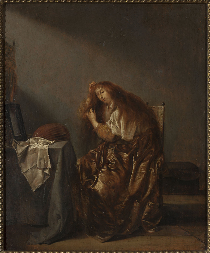 《镜子前的女人》彼得·科德 （Pieter Codde）作品-   Woman in front of the mirror