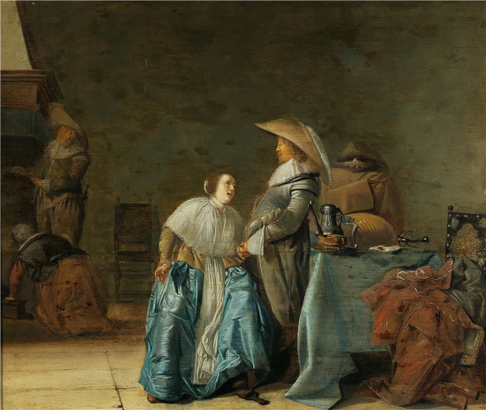 《酒馆内部有一对夫妇》彼得·科德 （Pieter Codde）作品-A tavern interior with a couple