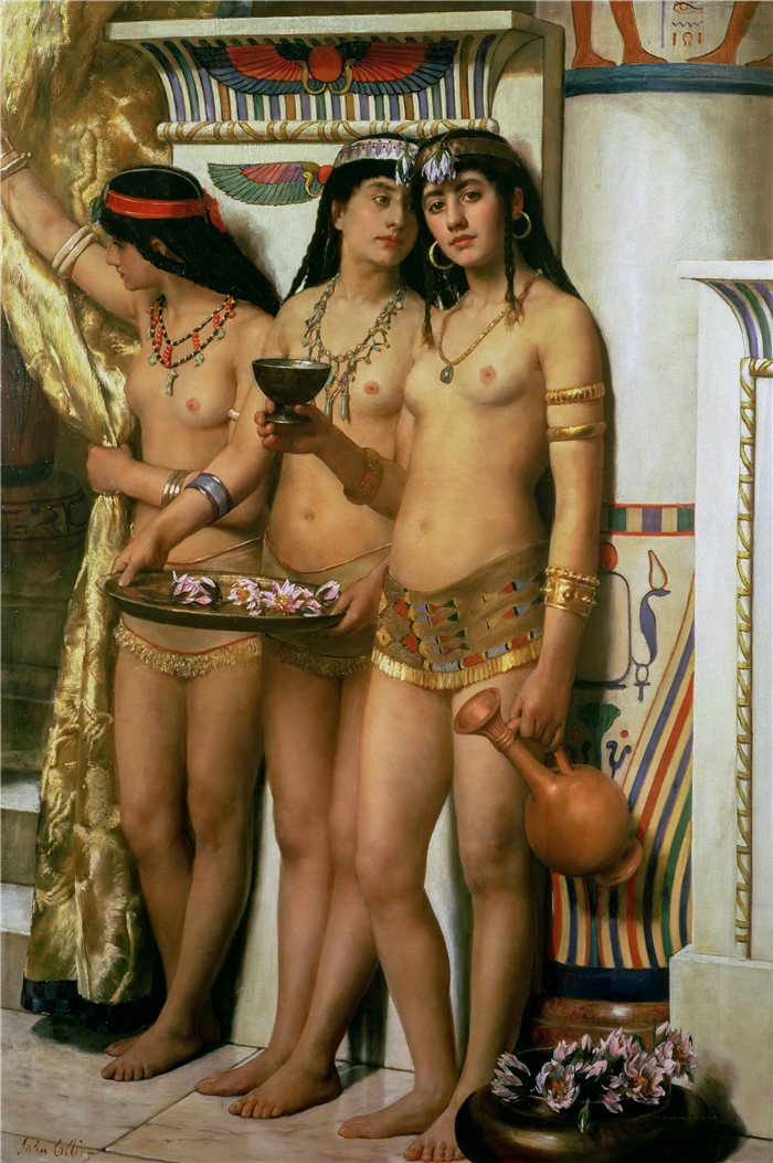《法老的女仆》约翰·科利尔 （John Collier） 的画作-Pharaoh's Handmaidens - c 1883