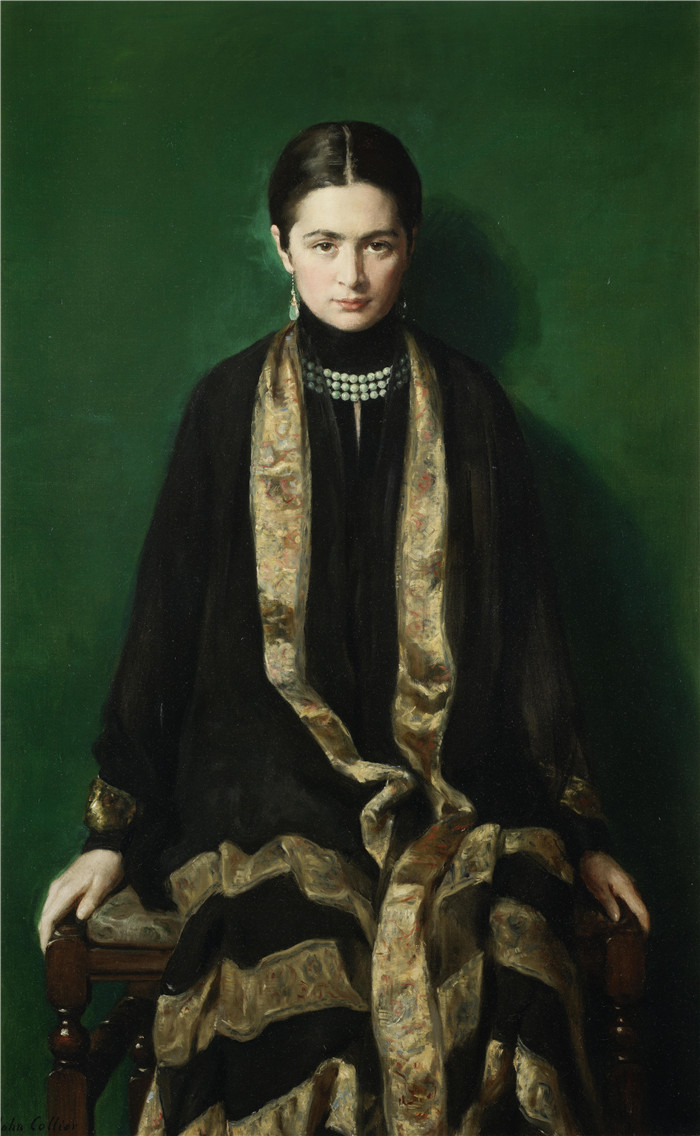 《尊敬的达拉哈耶夫人》约翰·科利尔 （John Collier） 的画作-The Hon Mrs Dalahaye
