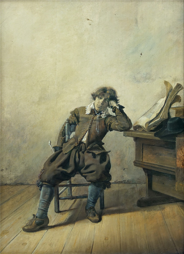 《坐在书桌前的学生忧郁》彼得·科德 （Pieter Codde）作品-Student at His Desk   Melancholy (1633) 