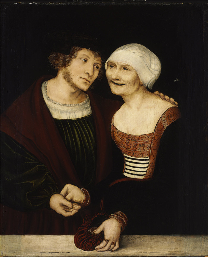 《老妇人和年轻人》老卢卡斯·克拉纳赫（Lucas Cranach the Elder）作品-Amorous Old Woman and Young Man