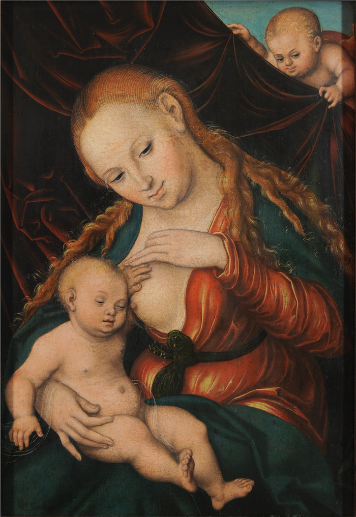 《麦当娜与孩子》老卢卡斯·克拉纳赫（Lucas Cranach the Elder）作品-Madonna, dem Christkind die Brust reichend (Leipzig)
