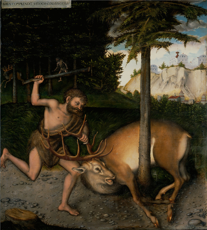 老卢卡斯·克拉纳赫(Lucas Cranach the Elder)作品-大力士和戴安娜的鹿Herkules und die Hirschkuh der Diana (Herzog Anton Ulr
