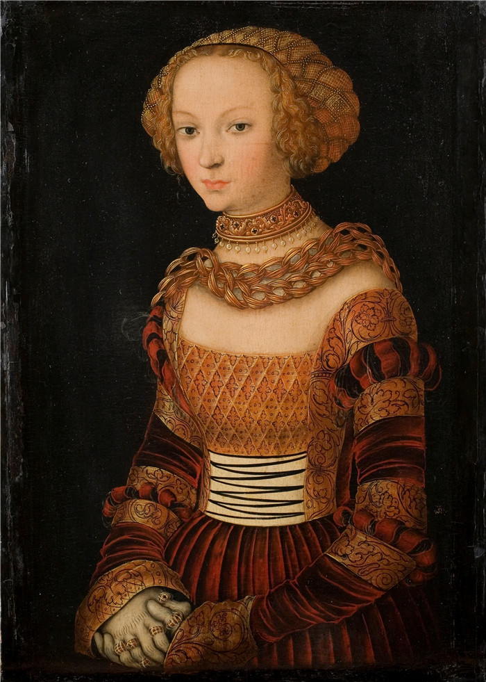 《年轻女人的肖像》老卢卡斯·克拉纳赫（Lucas Cranach the Elder）作品-Bildnis einer jungen Frau (Statens Museum for Kunst)