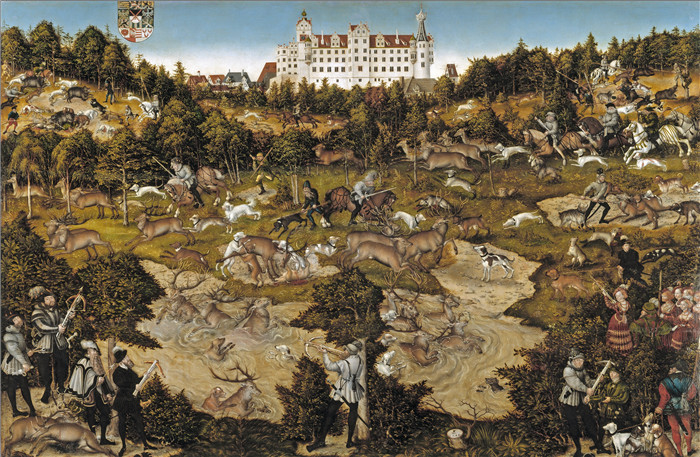 《宫廷狩猎》老卢卡斯·克拉纳赫(Lucas Cranach the Elder)作品-Hofjagd in Torgau zu Ehren Karls V. (1544)