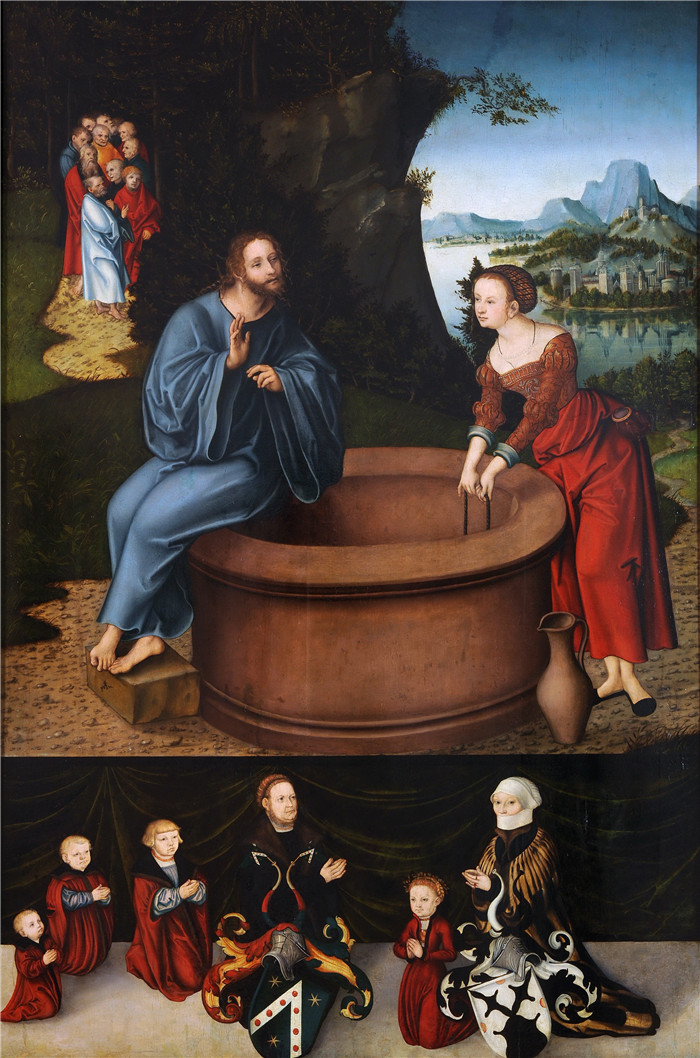 《基督与撒玛利亚人》老卢卡斯·克拉纳赫(Lucas Cranach the Elder)作品-Christus und die Samariterin (Leipzig)