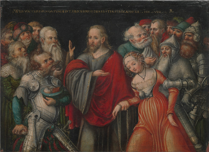 小卢卡斯·克拉纳赫（Lucas Cranach the Younger）作品-基督与通奸者