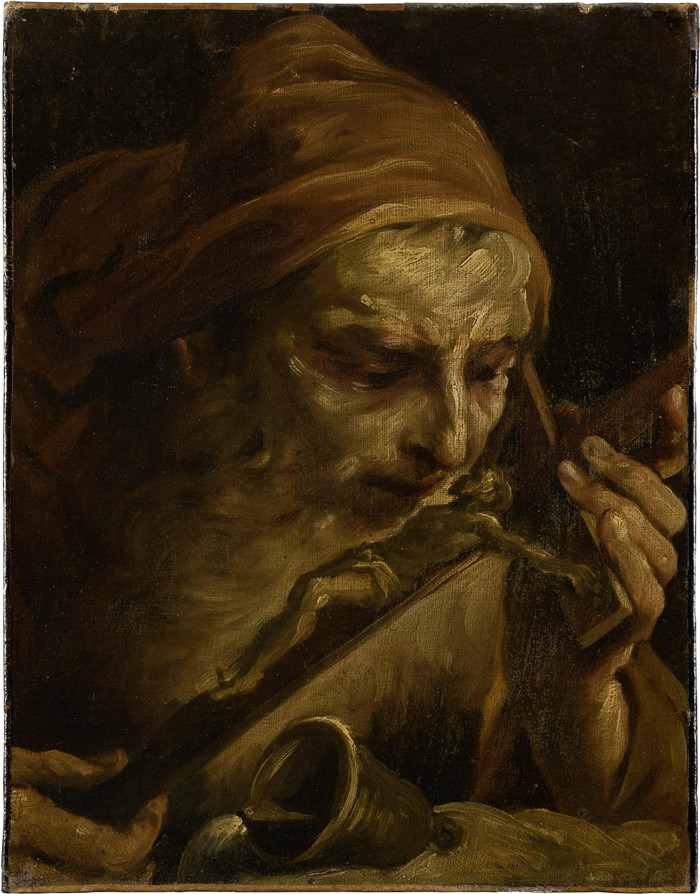 《安东尼亲吻十字架》朱塞佩·玛丽亚·克雷斯皮(Giuseppe Maria Crespi)-Anthony the Abbot Kissing the Crucifix (SM 1690)