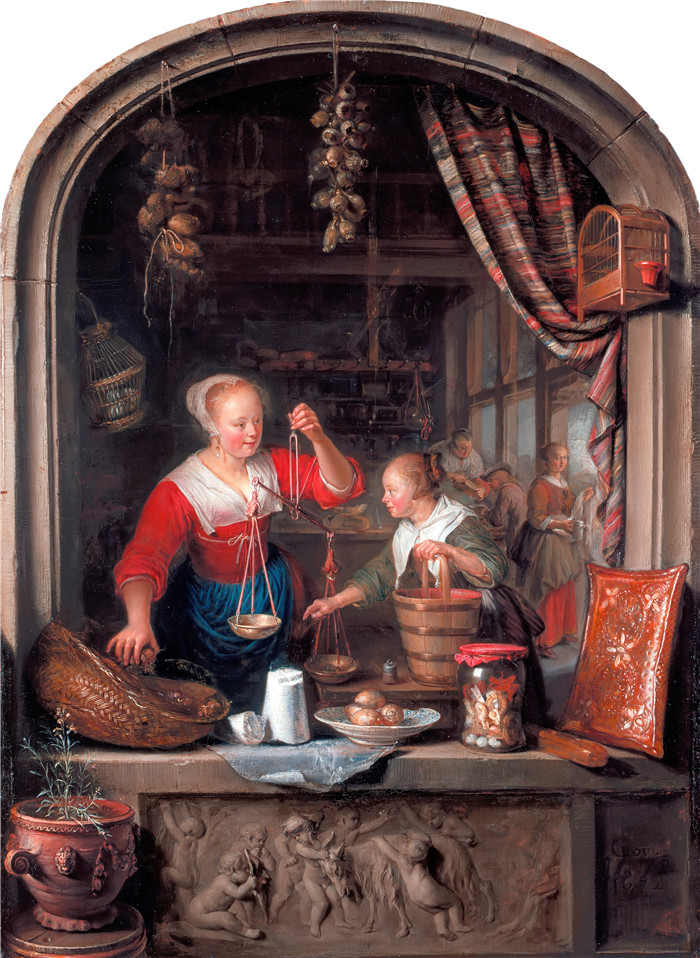 杰拉德·杜(Gerard Dou )的画作-《杂货店》The Grocer’s Shop