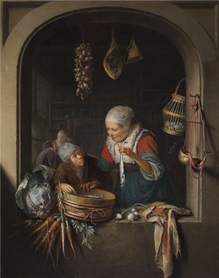 《鲱鱼卖家和男孩》杰拉德·杜（Gerard Dou ）的画作-Herring Seller and Boy