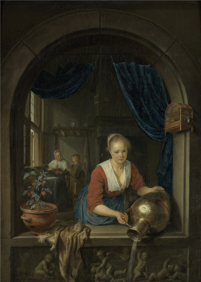 杰拉德·杜(Gerard Dou )的画作-窗边的女仆Maid at the Window
