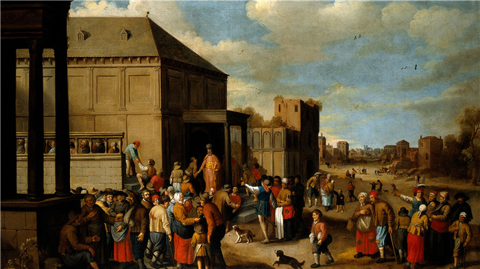 约斯特·科内利斯(Joost Cornelisz)的画作-盲人被召唤去享用丰盛的晚餐