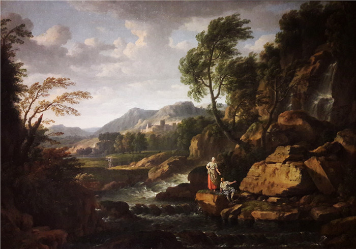 《瀑布景观》盖斯帕德·达杰特(Gaspard Dughet)画作-Landscape with a waterfall